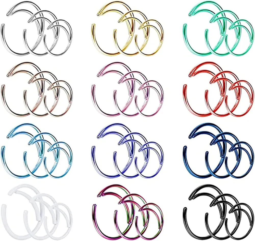 36Pcs 20G Moon Nose Ring Hoop 316L Stainless Steel Nose Hoop Cartilage Earring Hoop Helix Tragus Lip Septum Ring Body Piercing Jewelry for Women Men - Grocery