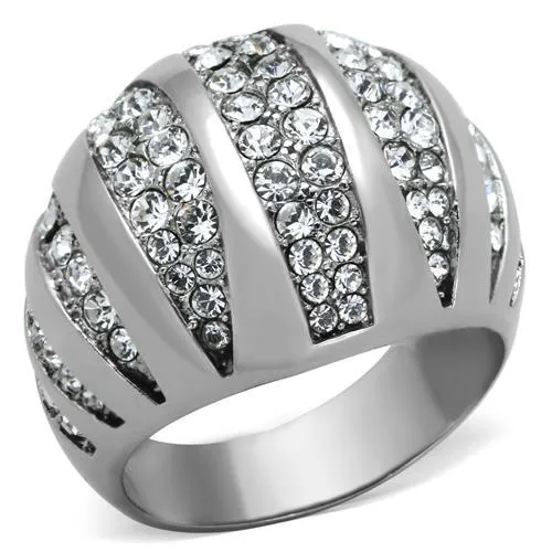 TK1430 - High polished (no plating) Stainless Steel Ring with Top Grade Crystal in Clear - Grocery