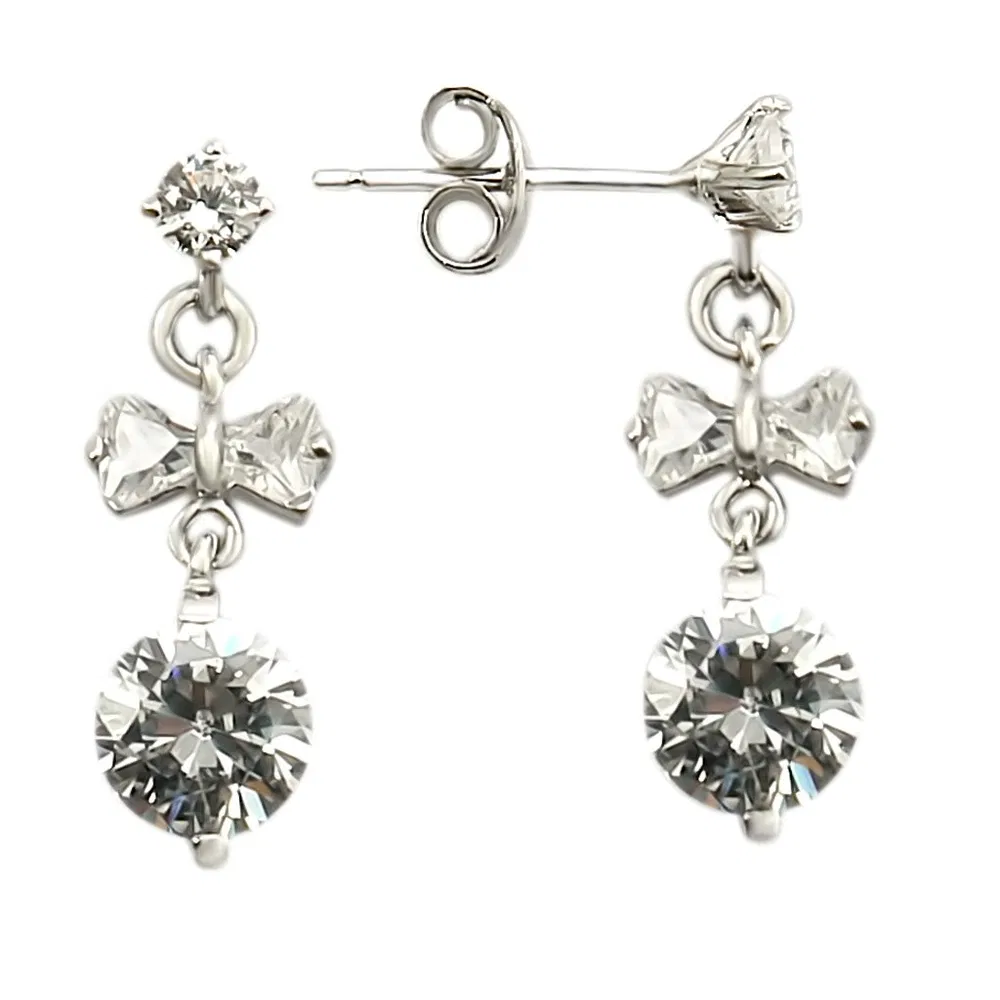 LOS313 - Rhodium 925 Sterling Silver Earrings with AAA Grade CZ in Clear - Grocery