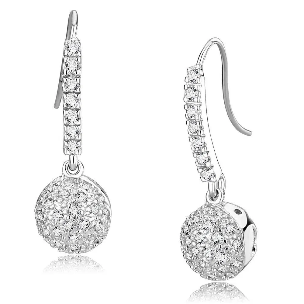 LO893 - Rhodium Brass Earrings with AAA Grade CZ in Clear - Grocery