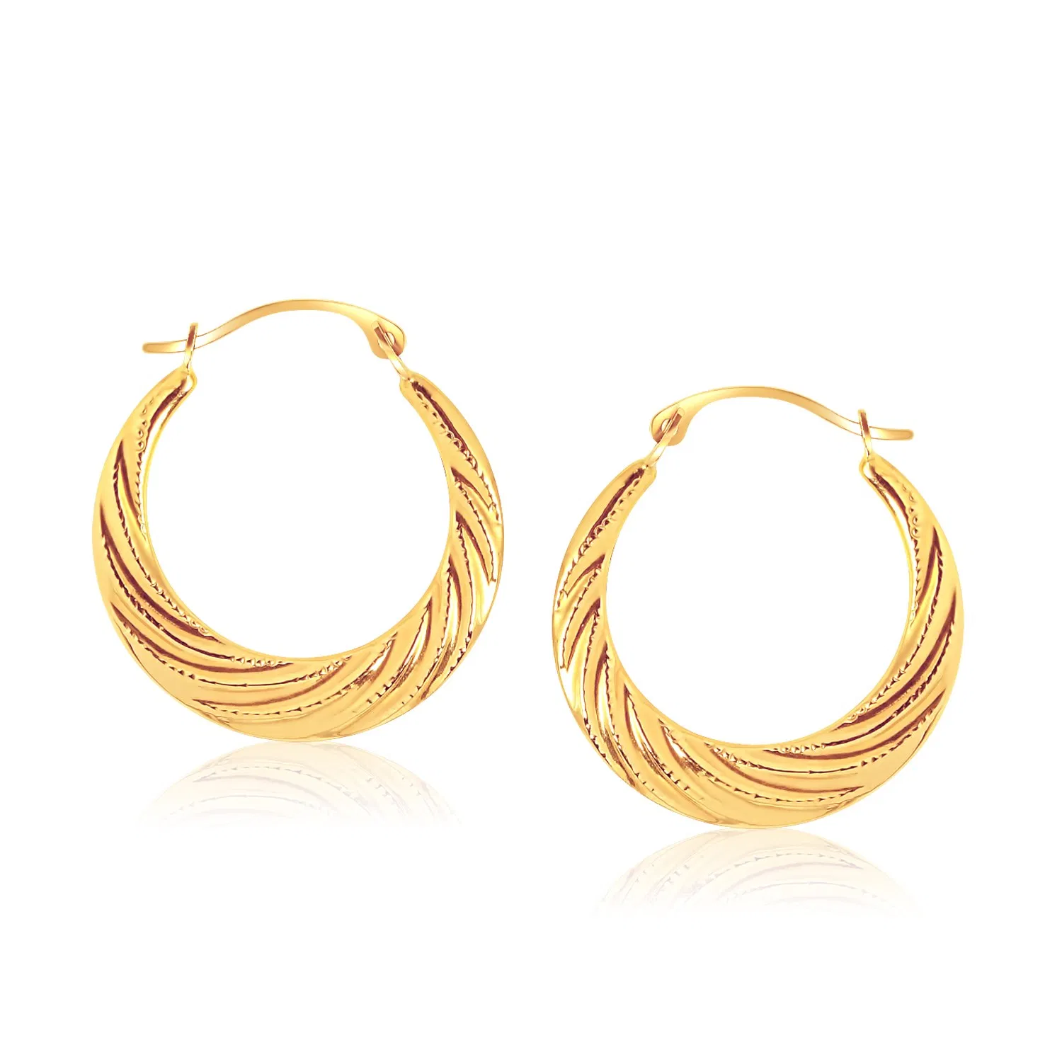 14k Yellow Gold Textured Graduated Twist Hoop Earrings - Grocery