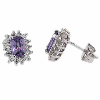 Sterling Silver Amethyst & White CZ Stud Earrings - Grocery