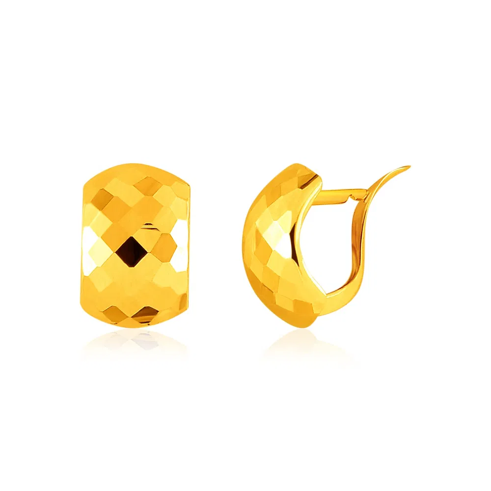 14k Yellow Gold Geometric Texture Earrings - Grocery