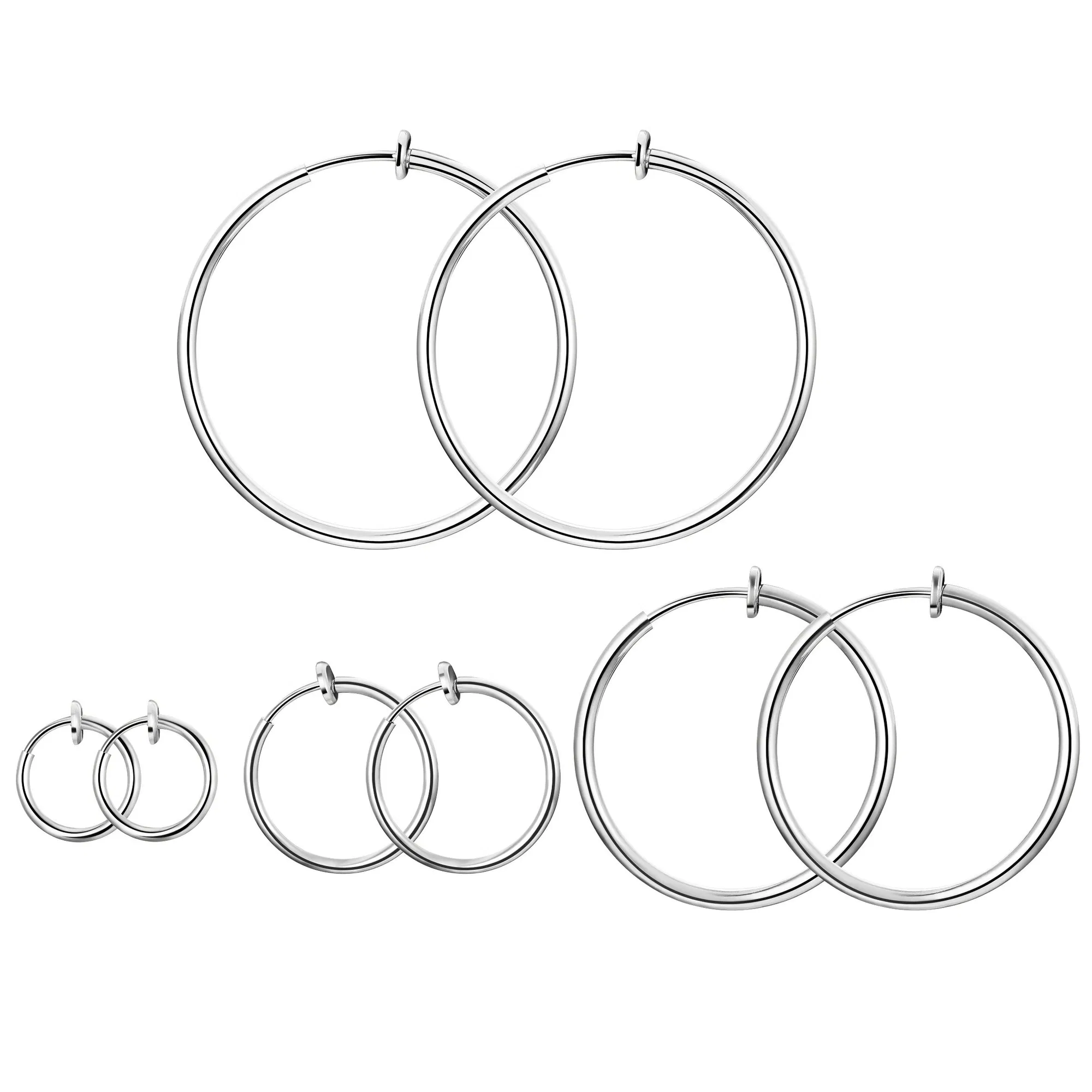 Stainless Steel 4 Pairs Clip On Hoop Earrings for Women Men Non Pierced Earrings - Grocery