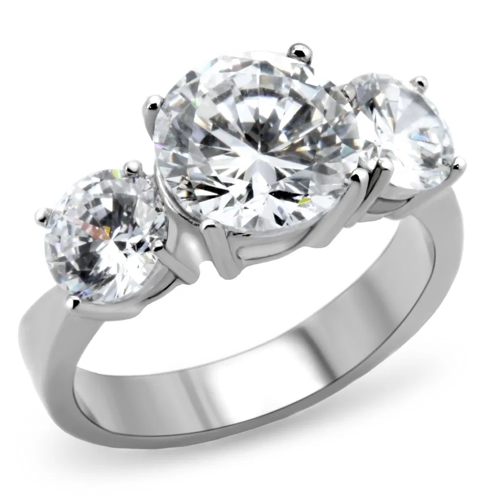 TK168 - High polished (no plating) Stainless Steel Ring with AAA Grade CZ in Clear - Grocery