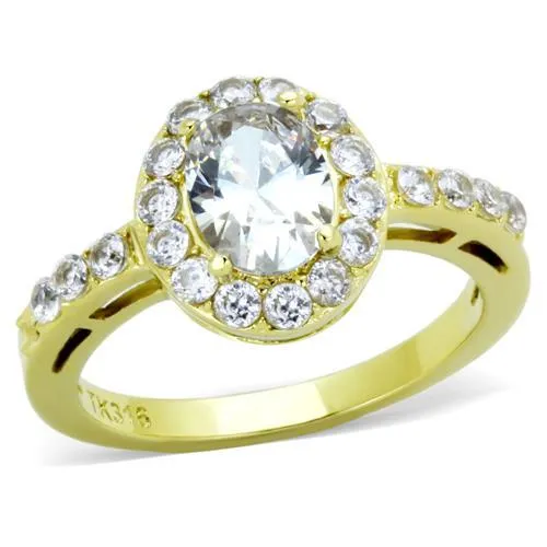 TK1901 - IP Gold(Ion Plating) Stainless Steel Ring with AAA Grade CZ in Clear - Grocery