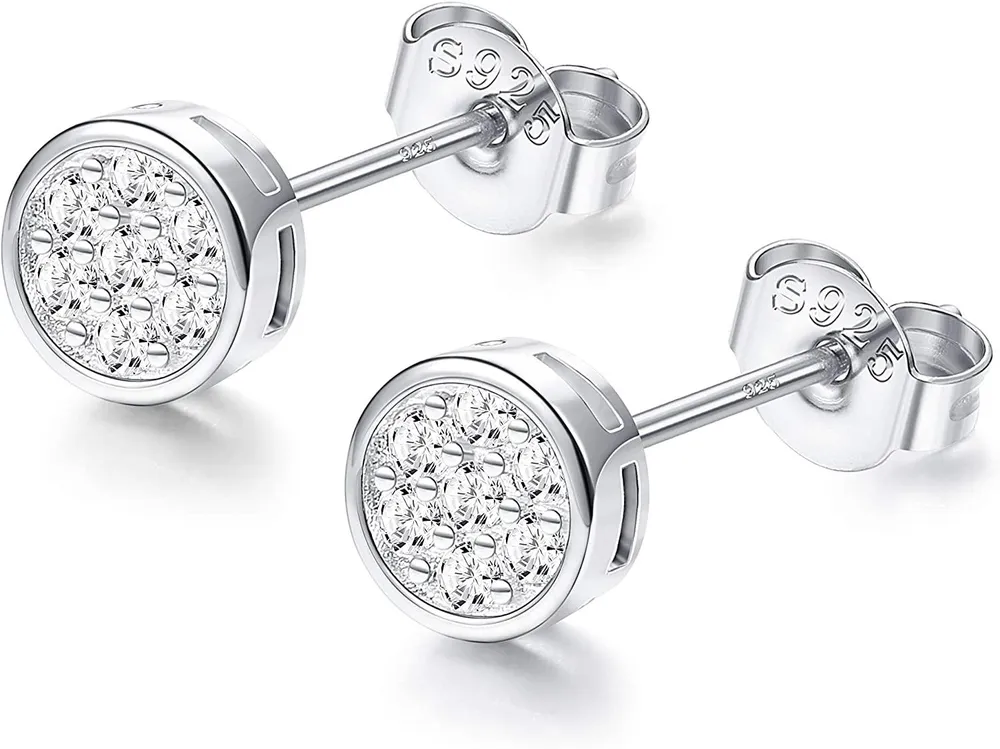 925 Sterling Cubic Zirconia Stud Earrings for Women Tiny Round Cut CZ Cartilage Stud Earrings Hypoallergenic - Grocery