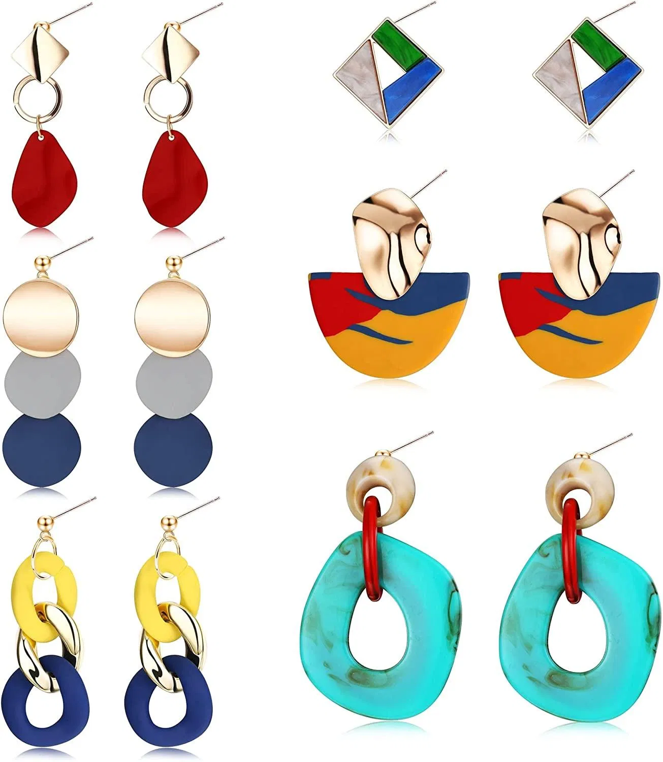 6 Pairs Geometric Drop Dangle Earrings for Women Colorful Earrings Square Stud Earrings Jewelry - Grocery
