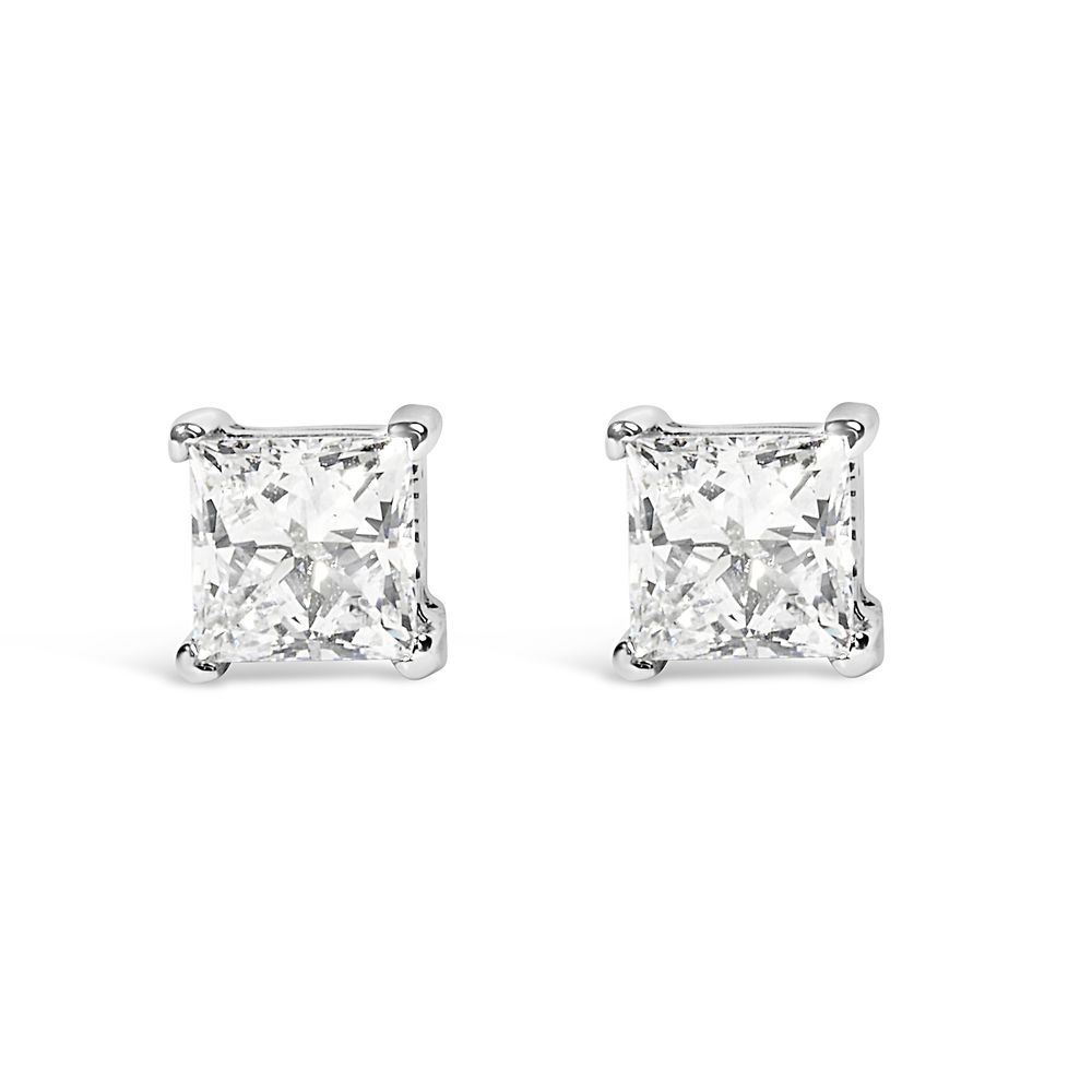 14K White Gold 3/8 Cttw Lab Grown Princess-Cut Diamond 4-Prong Solitaire Stud Earrings (VS1-VS2 Clarity, F-G Color) - Grocery