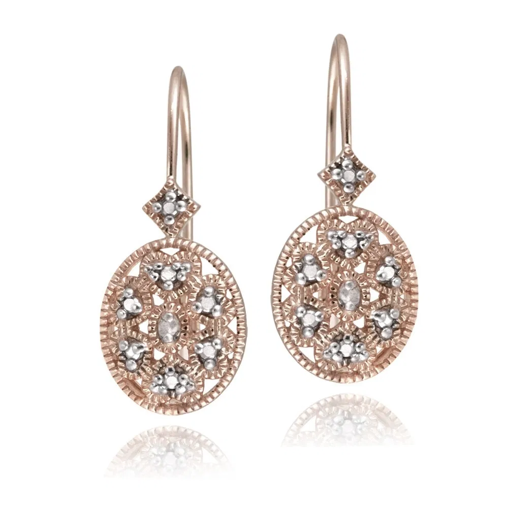 Rose Gold Tone over Sterling Silver Diamond Accent Filigree Oval Leverback Earrings - Grocery