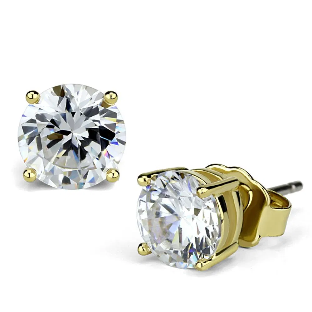 LO3957 - Gold Brass Earrings with AAA Grade CZ in Clear - Grocery