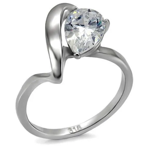 TK067 - High polished (no plating) Stainless Steel Ring with AAA Grade CZ in Clear - Grocery
