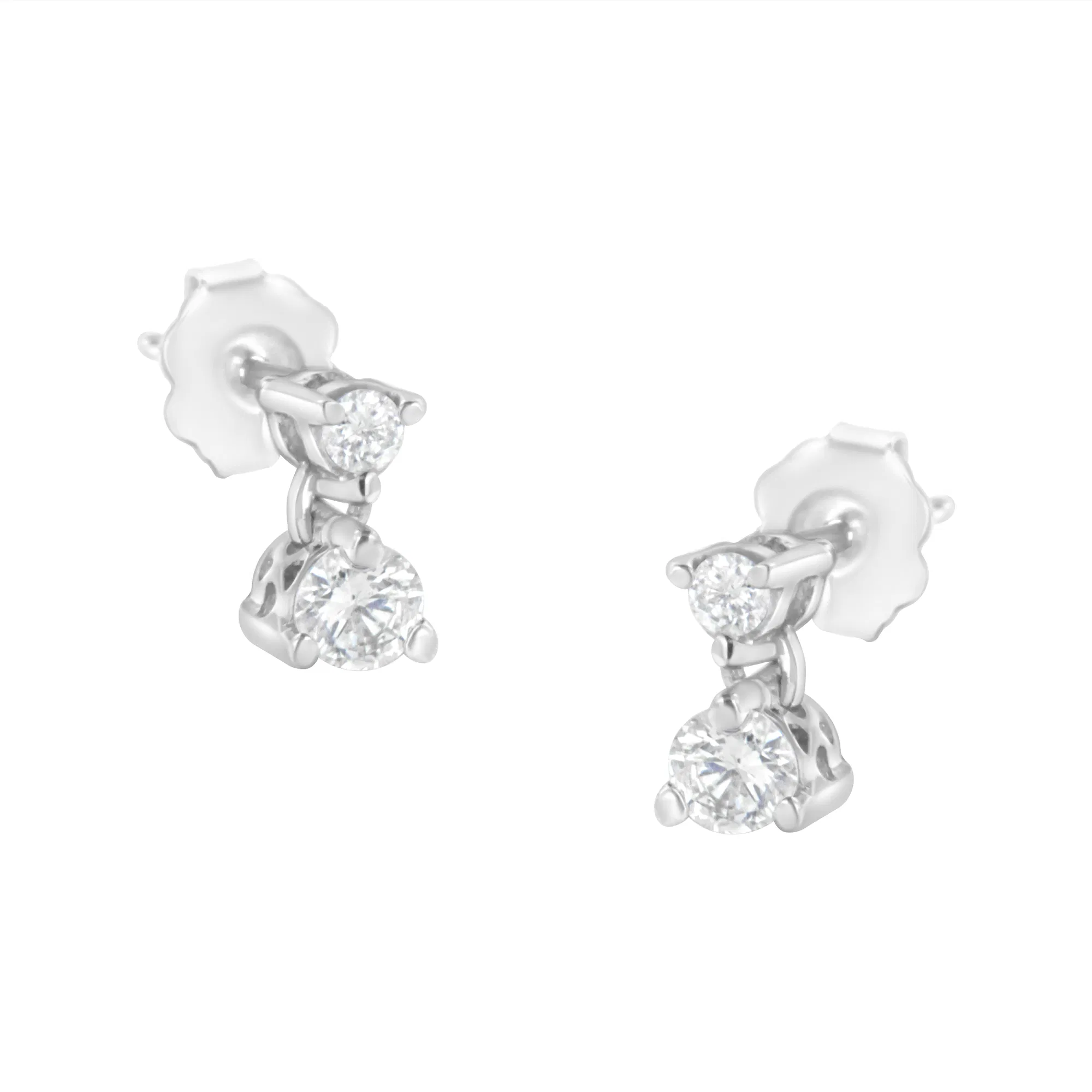 14K White Gold 1 cttw Double Diamond Stud Earrings (I-J Clarity, I2-I3 Color) - Grocery
