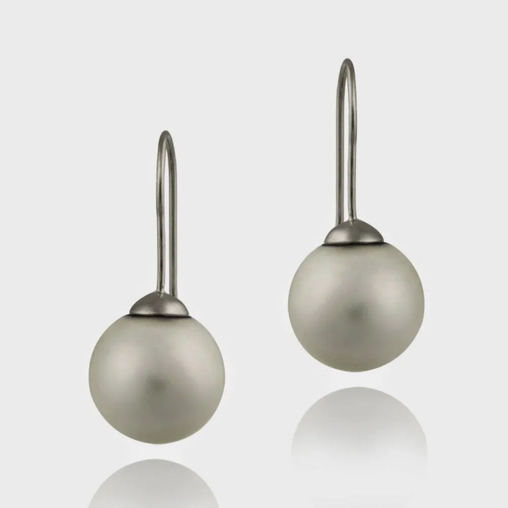 Sterling Silver 14mm White Shell Pearl Drop Earrings - Grocery