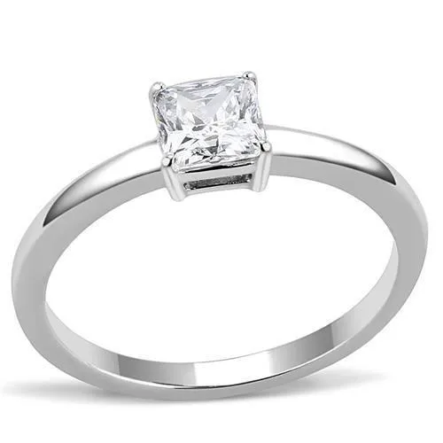TK3250 - High polished (no plating) Stainless Steel Ring with AAA Grade CZ in Clear - Grocery