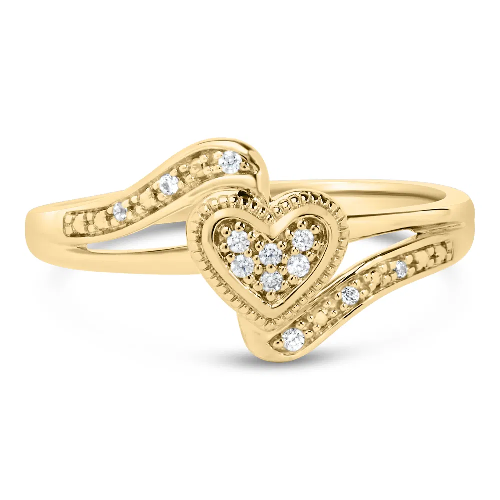 14K Yellow Gold Plated .925 Sterling Silver Diamond Accent Filigree Heart Promise Ring (I-J Color, I3 Clarity) - Grocery