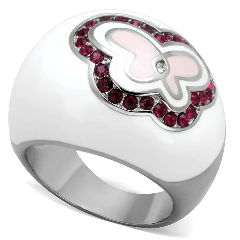TK1927 - High polished (no plating) Stainless Steel Ring with Top Grade Crystal in Ruby - Grocery