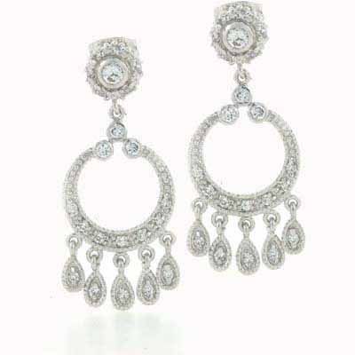 Sterling Silver Hoop Simulated Diamond CZ Chandelier Earrings - Grocery