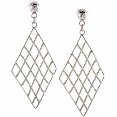 Sterling Silver Checkerboard Diamond Shaped Dangle Earrings - Grocery