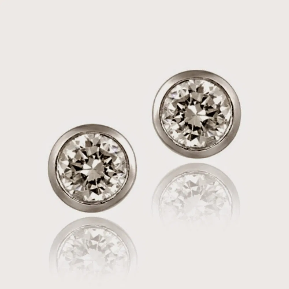 Sterling Silver CZ Bezel Set Martini Stud Earrings, 6mm - Grocery