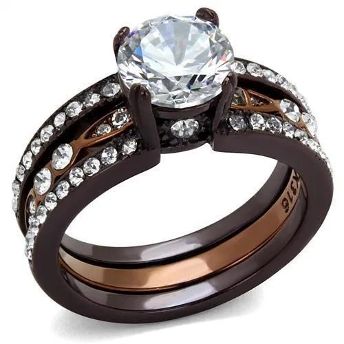 TK2560 - IP Dark Brown (IP coffee) & IP light Coffee Stainless Steel Ring with AAA Grade CZ in Clear - Grocery