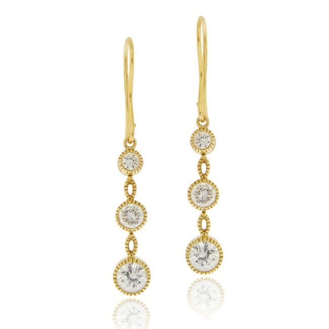 18K Gold Over Sterling Silver CZ Three Drop Dangle Earrings - Grocery