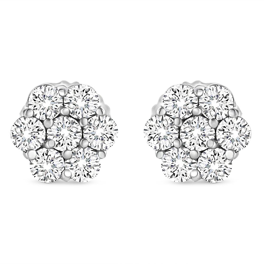 14K White Gold 1/3 Cttw Floral Cluster Diamond Stud Earrings with Screw backs (I-J Color, SI2-I1 Clarity) - Grocery