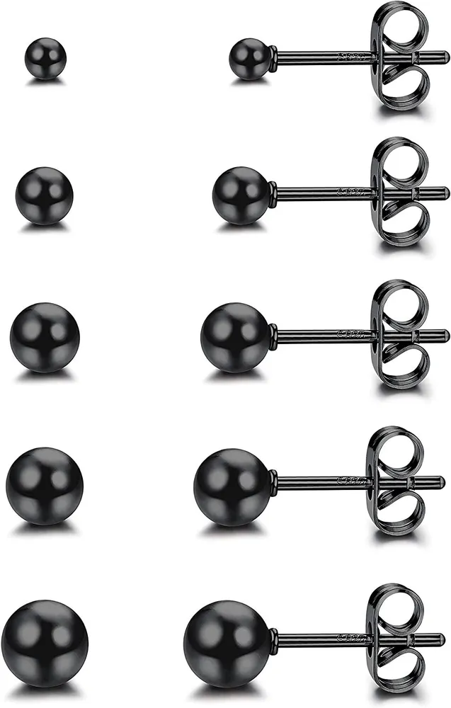 5 Pairs 925 Sterling Silver Ball Stud Earrings Set for Women Men Tiny Round Ball Minimalist Dainty Earring Studs Set - Grocery
