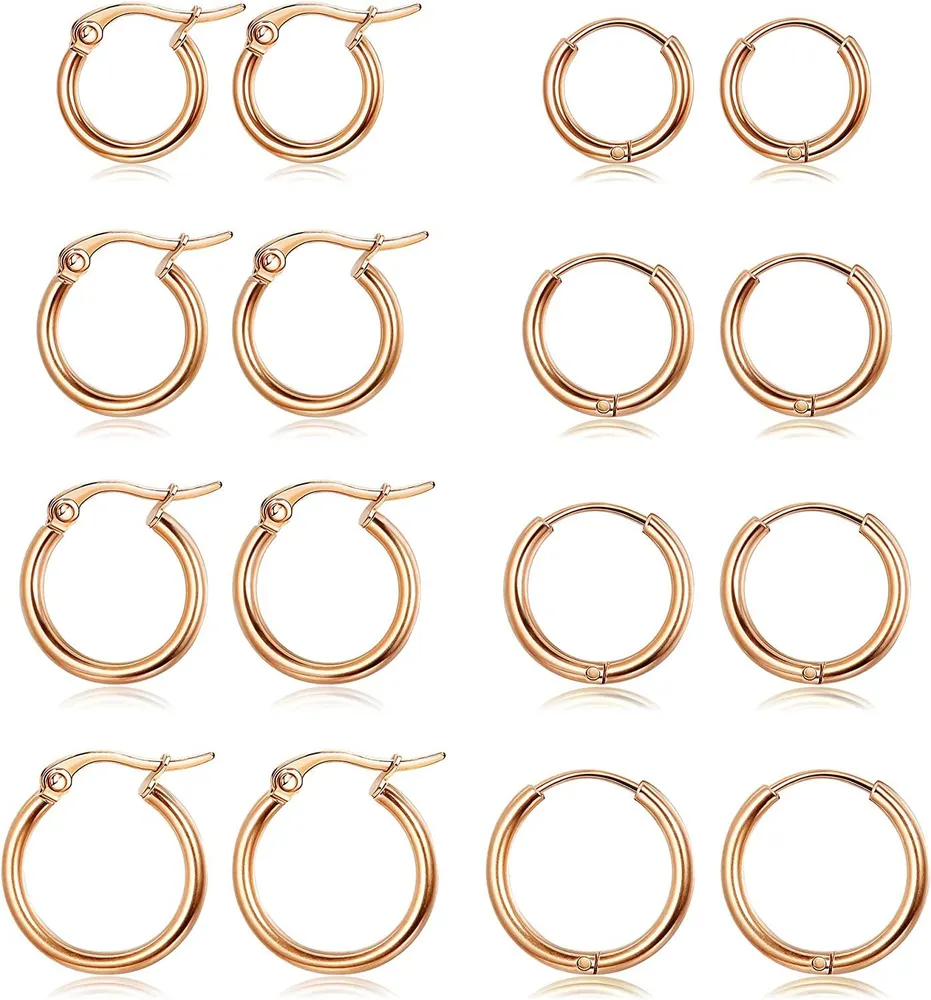 Stainless Hoop Earrings for Women Men Small Cute Huggie Hoop Earrings Set Gold Plated Silver Tone Hoop Rounded Earrings - Grocery
