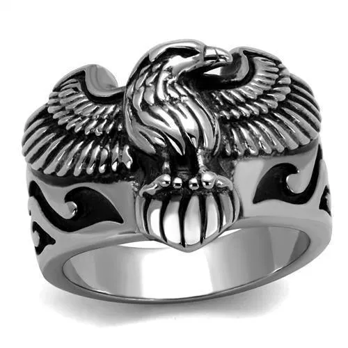 TK2319 - High polished (no plating) Stainless Steel Ring with Epoxy in Jet - Grocery