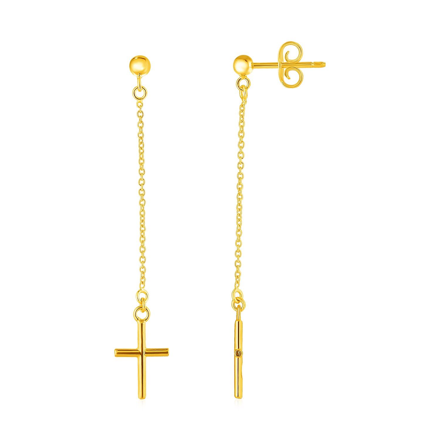 14k Yellow Gold Post Earrings with Cross Dangles - Grocery