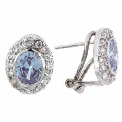 Sterling Silver Lavender & White CZ Oval Earrings - Grocery