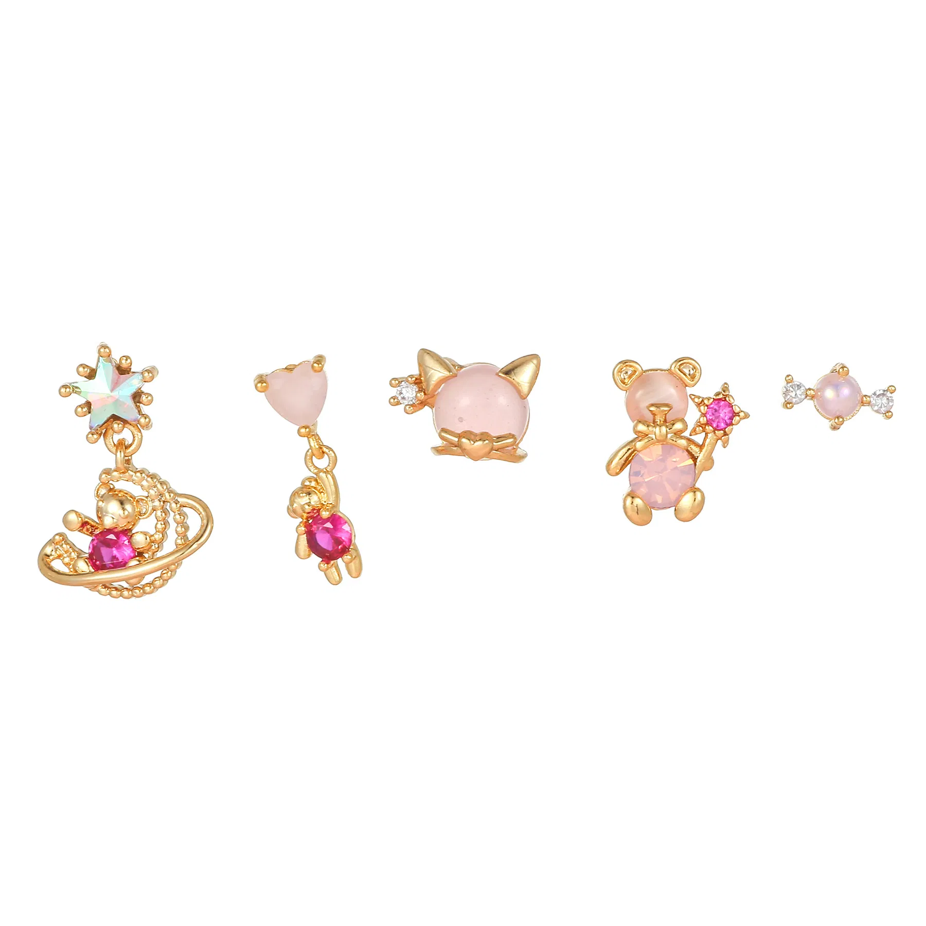 Bear Series Set Niche Design 18k Electroplating Micro-inset Zircon Ear Studs - Grocery
