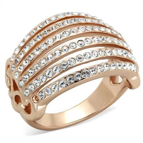 TK1797 - IP Rose Gold(Ion Plating) Stainless Steel Ring with Top Grade Crystal in Clear - Grocery