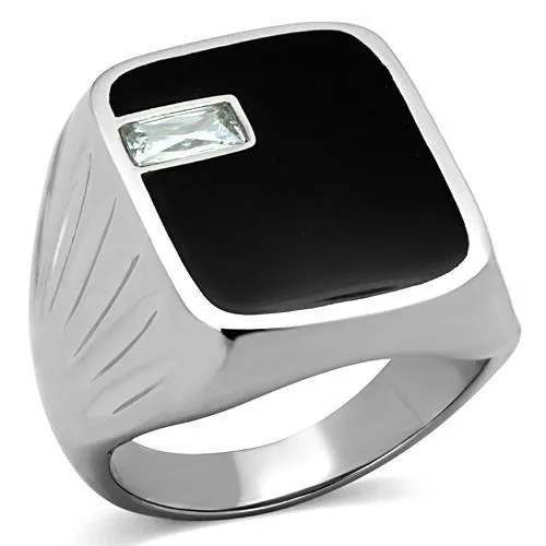 TK1598 - High polished (no plating) Stainless Steel Ring with AAA Grade CZ in Clear - Grocery