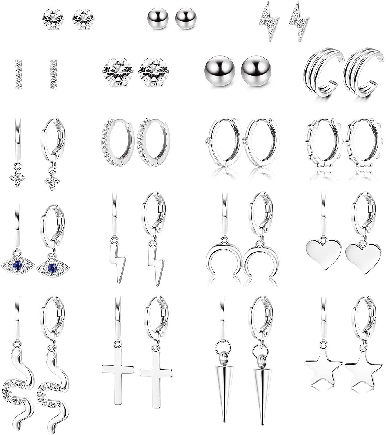 19 Pairs Small Hoop Earrings with Charm Gold/Silver Tone Dangle Earrings Cute Huggie Hoop Earrings Set for Women - Grocery