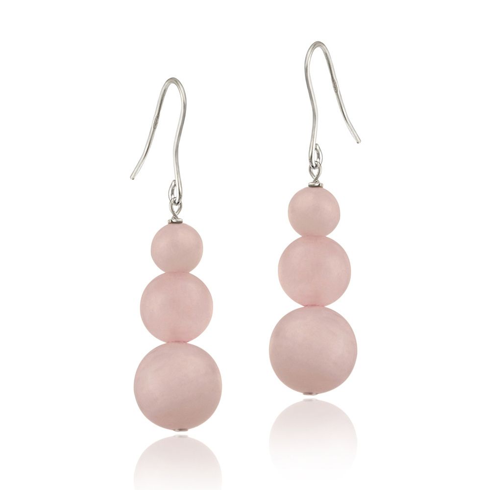 Sterling Silver Rose Quartz Three-Stone Drop Earrings - Grocery