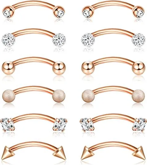 12 Pcs 16G Rook Tragus Helix Earrings for Men Women Stainless Eyebrow Belly Lip Ring Cubic Zirconia Curved Barbell Body Piercing Jewelry8mm - Grocery