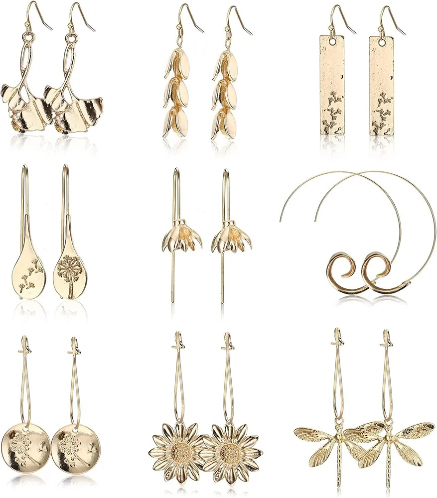 9 Paris Bohemian Vintage Drop Dangle Earrings for Women Boho Flower Butterfly Statement Earrings Fashion Dangling - Grocery