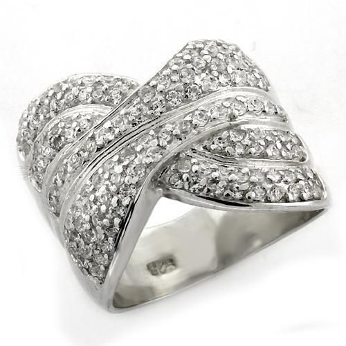 LOAS1154 - High-Polished 925 Sterling Silver Ring with AAA Grade CZ in Clear - Grocery