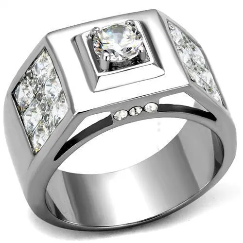 TK2220 - High polished (no plating) Stainless Steel Ring with AAA Grade CZ in Clear - Grocery