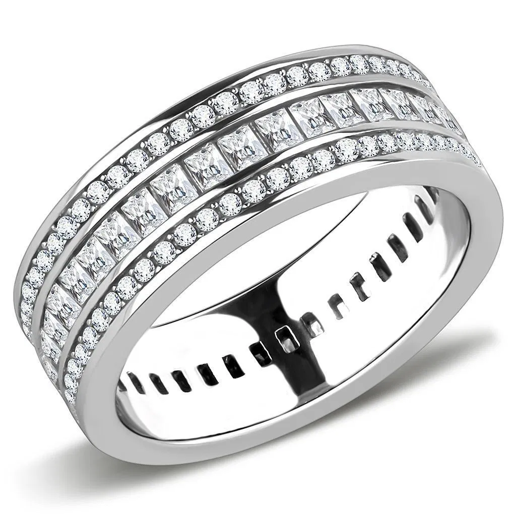 TK3435 - High polished (no plating) Stainless Steel Ring with AAA Grade CZ in Clear - Grocery
