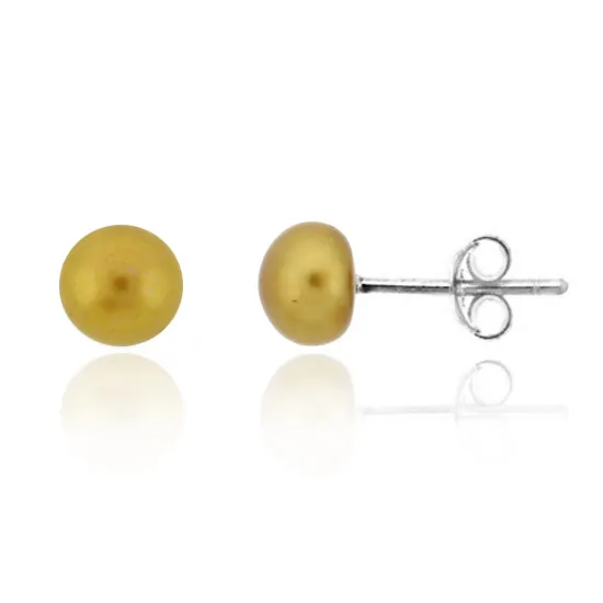 Sterling Silver Freshwater Cultured Gold Button Pearl 5.5-6mm Stud Earrings - Grocery