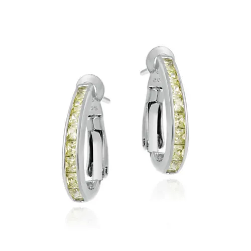 Sterling Silver Channel Set Light Green CZ Half Hoop Earrings - Grocery