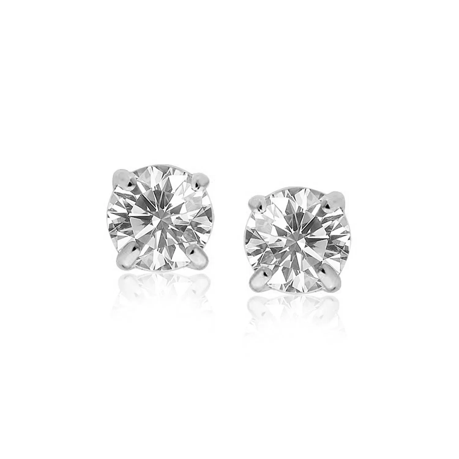 14k White Gold Round CZ Stud Earrings(8mm) - Grocery