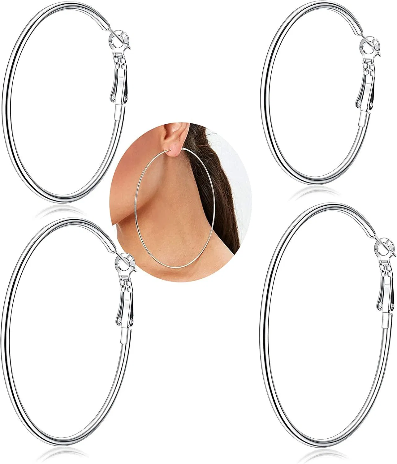4 Pairs 18K Gold Plated Big Hoop Earrings for Women Stainless Earrings Set Gift for Women (2'' 2.5'' 3'' 4'') - Grocery