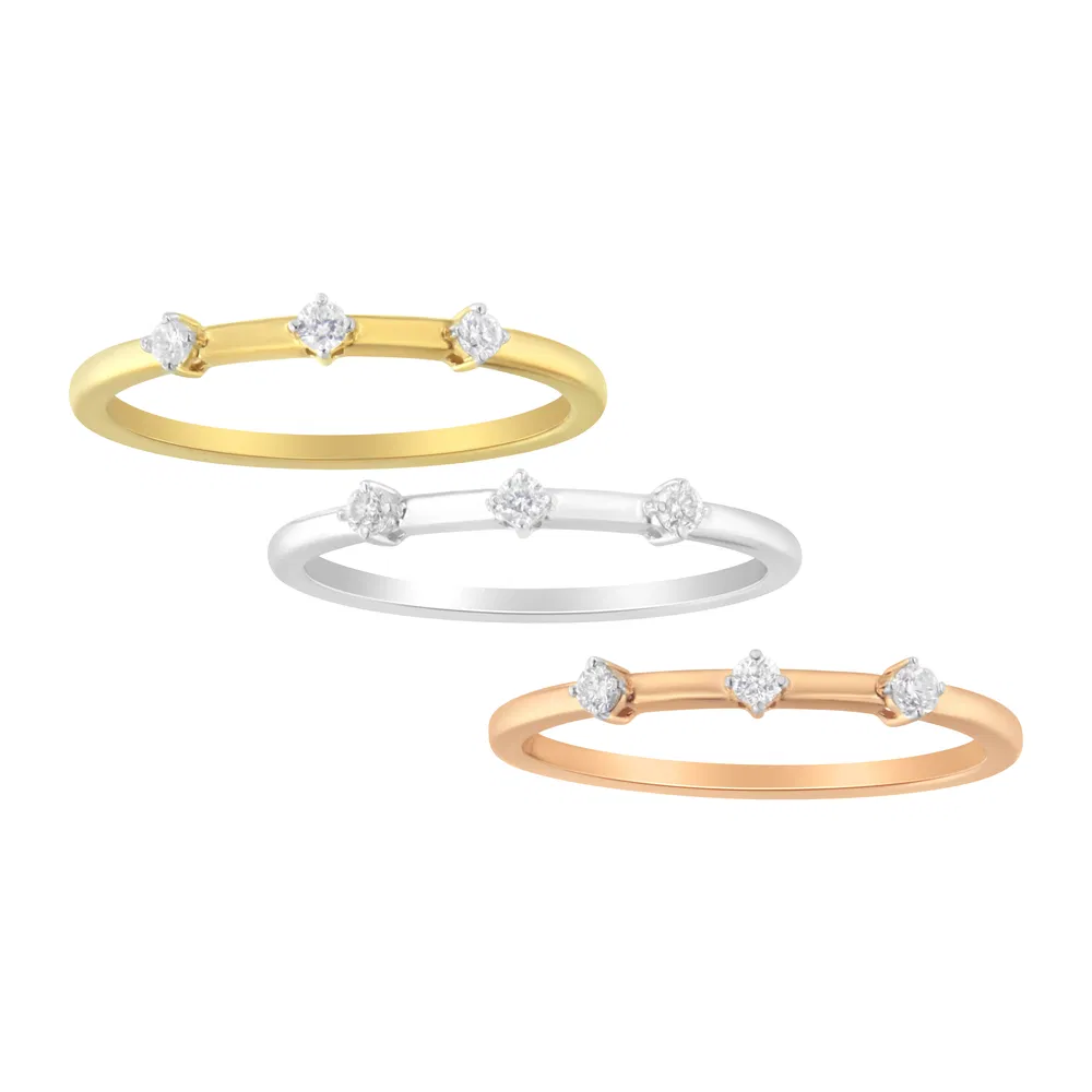 14kt Gold Plated Tri Tone .925 Sterling Silver 1/3 Cttw Prong-Set Round-Cut Diamond Three Piece Stackable Band Ring Set (I-J Color, I1-I2 Clarity) - Grocery