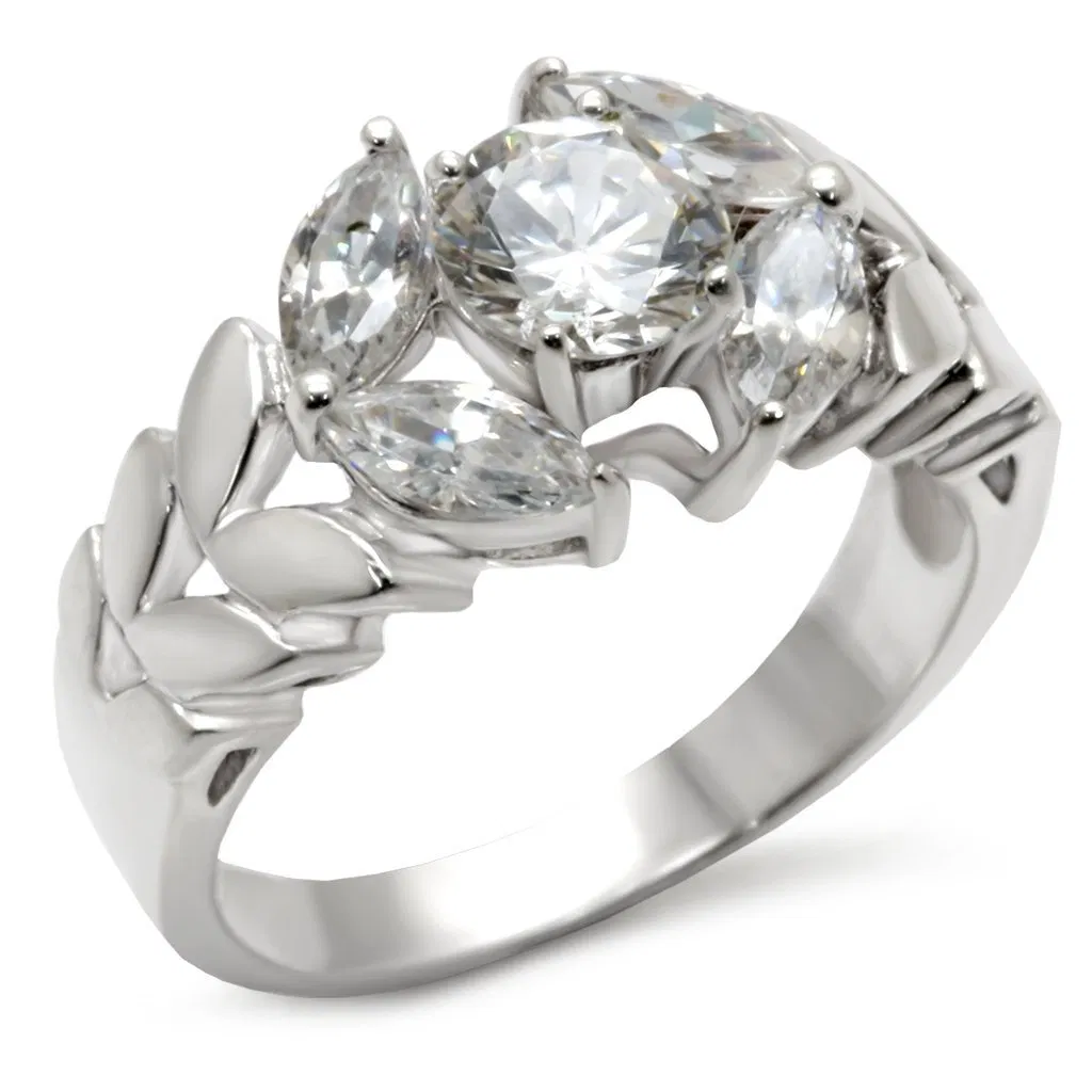30326 - Matte Rhodium & Rhodium 925 Sterling Silver Ring with AAA Grade CZ in Clear - Grocery