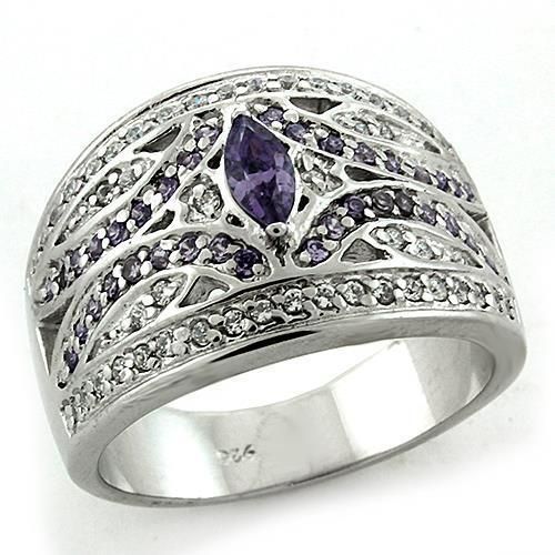 LOAS1186 - Rhodium 925 Sterling Silver Ring with AAA Grade CZ in Amethyst - Grocery