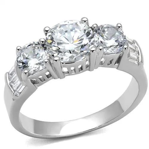 3W1343 - Rhodium Brass Ring with AAA Grade CZ in Clear - Grocery